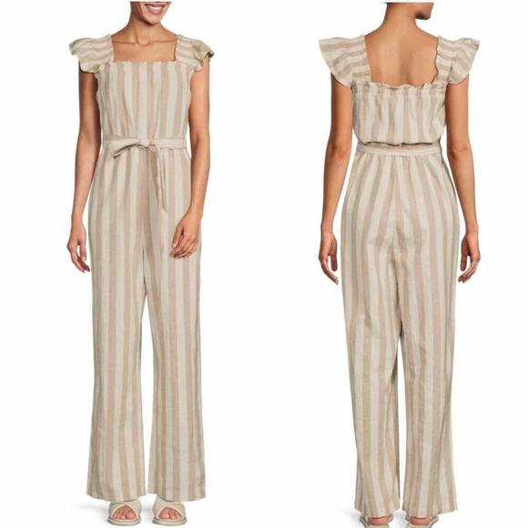 VERO MODA Belted Linen Blend Stripe Jumpsuit Size XL - Picture 7 of 9
